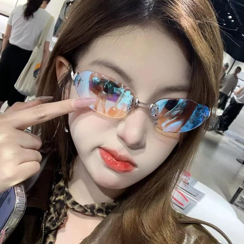 New Frameless Sunglasses Fashionable Women Retro Decoration Eyeglasses Oval High-End Luxury Decoration Design Sun Glasses