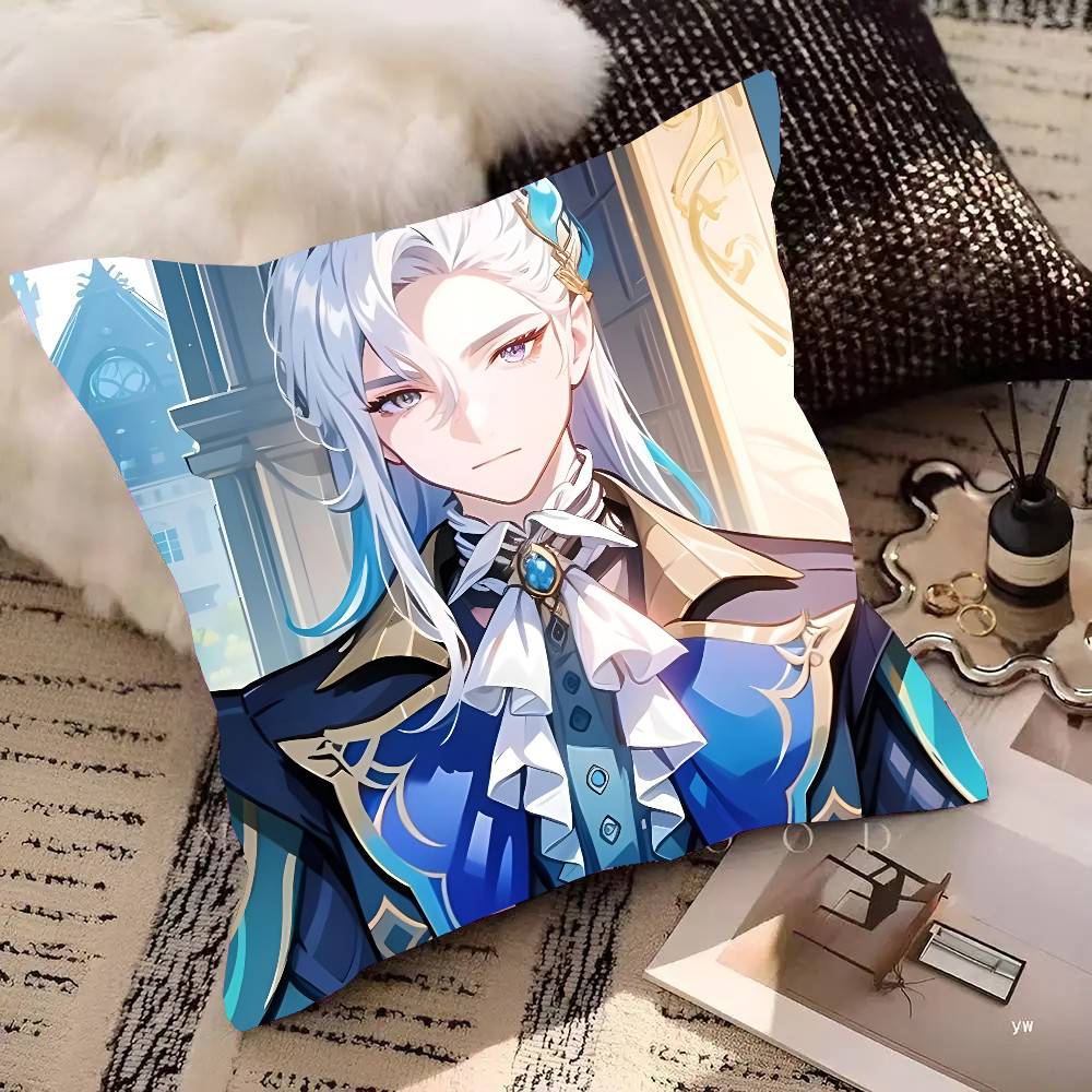 Game Genshin Impact Neuvillette Pillow Case Square Pillow Bedroom Sofa Leisure Comfort Cushion Car Living Room Home Decoration