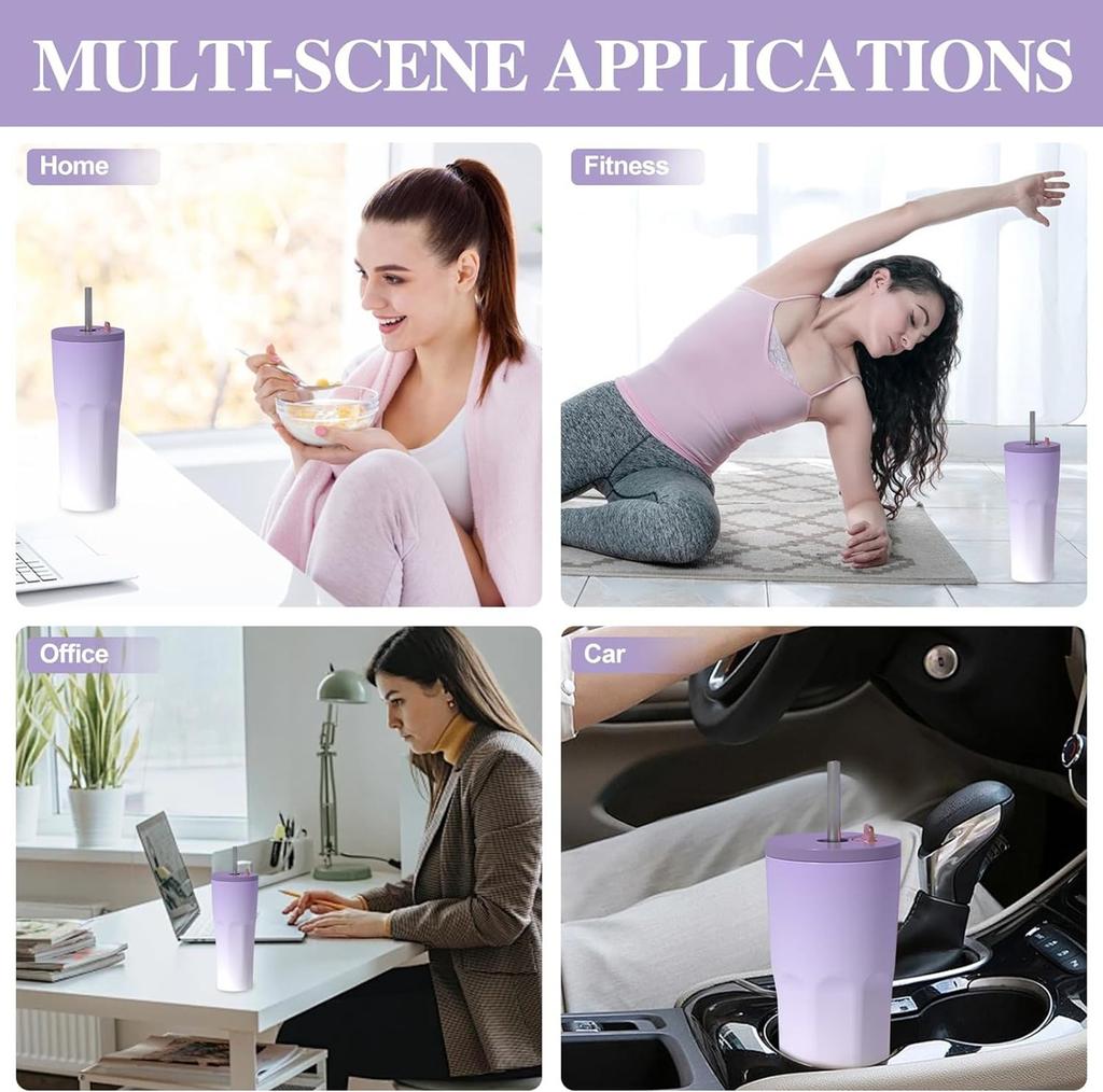 700ml Coffee Cup With Straw Coffee Cup With Leak-proof Lid Double-layer Stainless Steel Vacuum Flask For Hot And Cold Drinks