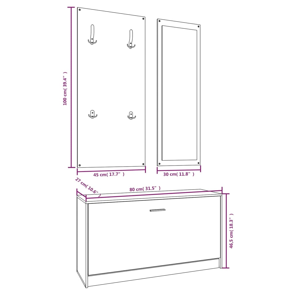 3 Piece Hall Furniture Set Brown Oak Effect Particleboard