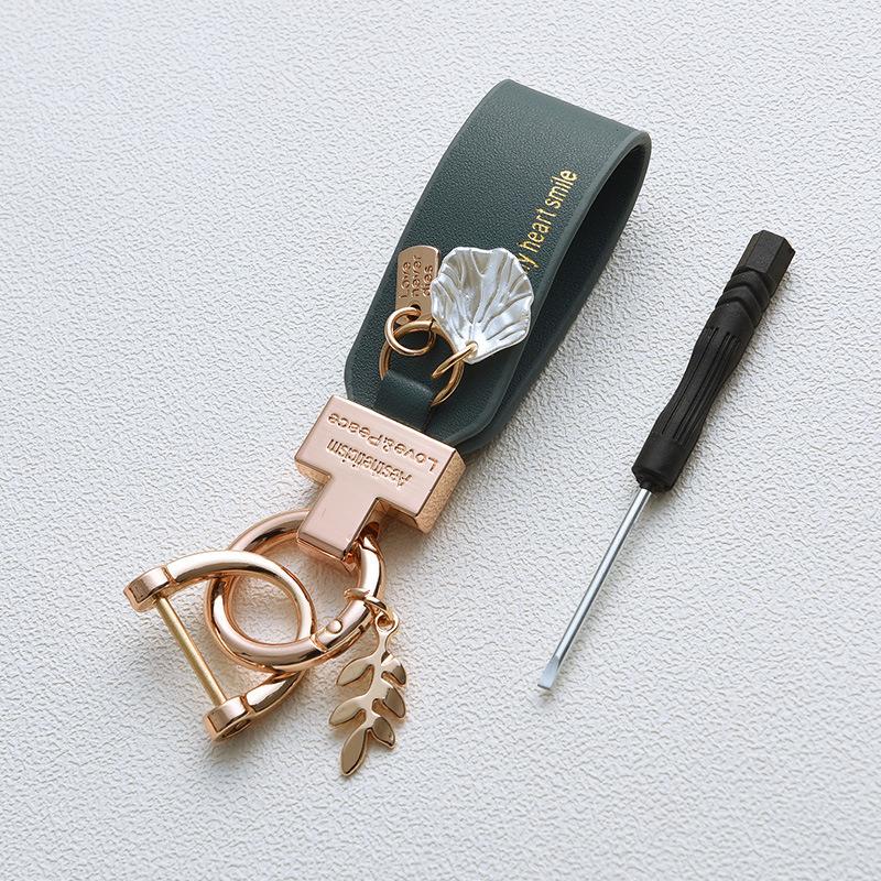 Auto Key Fob Chain Luxury Genuine Genuine Leather Key Ring Pure Color Buckle Auto Key Fob Ring Auto Auto Accessories Gift Auto Key Ring Auto Key