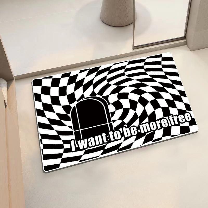 Checkerboard Soft Diatom Mud Absorbent Mat Bathroom Bathroom Door Non-slip Quick Drying Mat Door Mat Entry