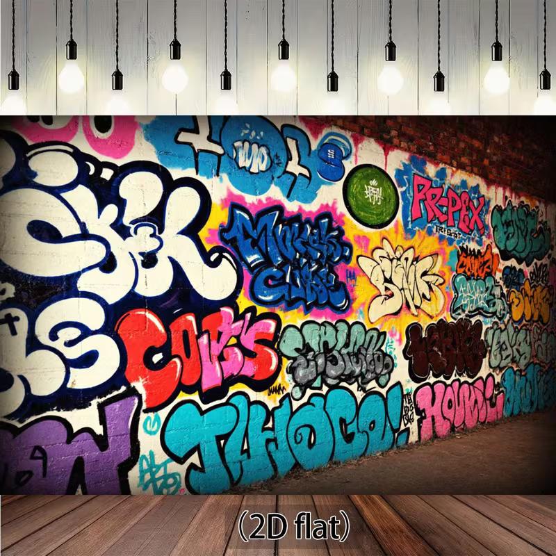 

2D Flat Colorful Graffiti Wall Backdrop, Urban Street Style Photo Background 47.2x31.5inch/120*80cm