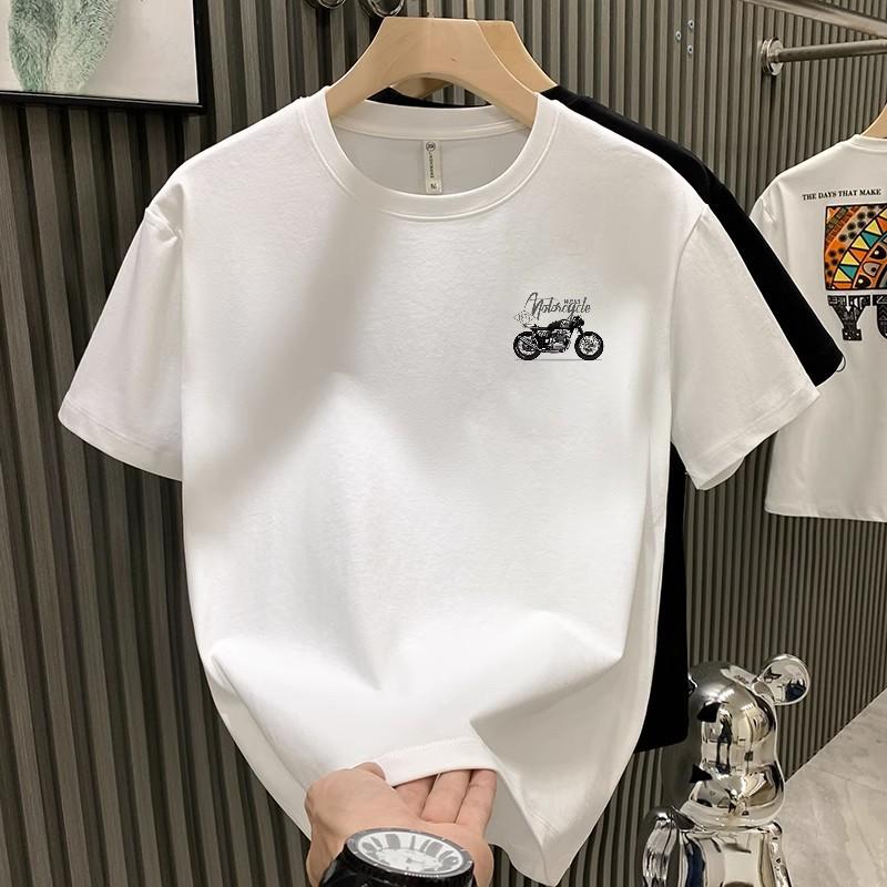 Men's American Retro Motorcycle Print Short Sleeve T-shirt Summer Loose Biker Style Casual Top