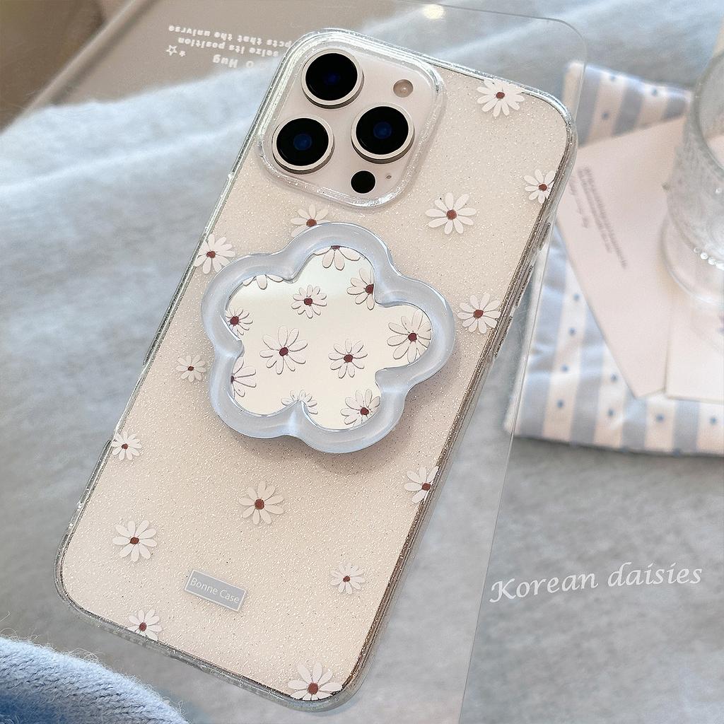 Flower Mirror Stand Apple 16promax Phone Case 14 Suitable for Iphone15 Glitter 13 Fresh Blue