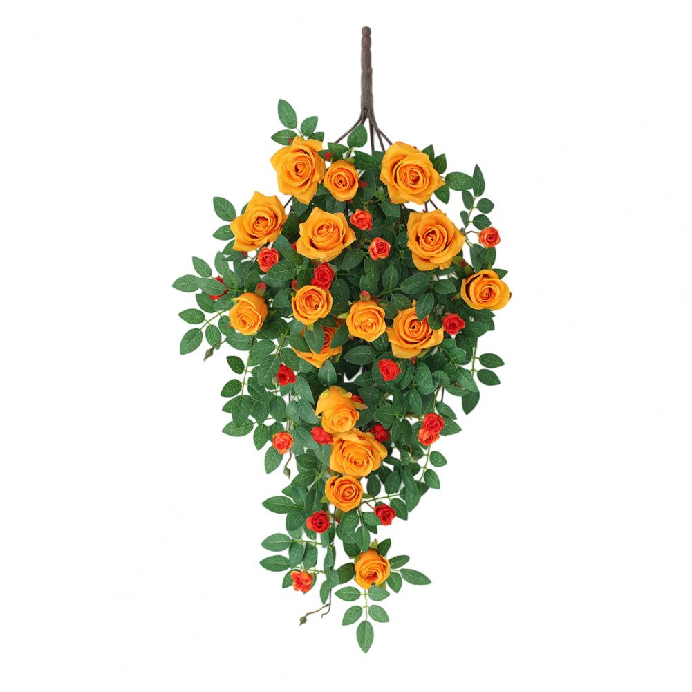 Искусственный цветочный венок Декор из искусственных цветов Искусственный цветочный ротанговый декор 6-головая подвесная розовая лоза Искусственный шелк для свадьбы оранжевый