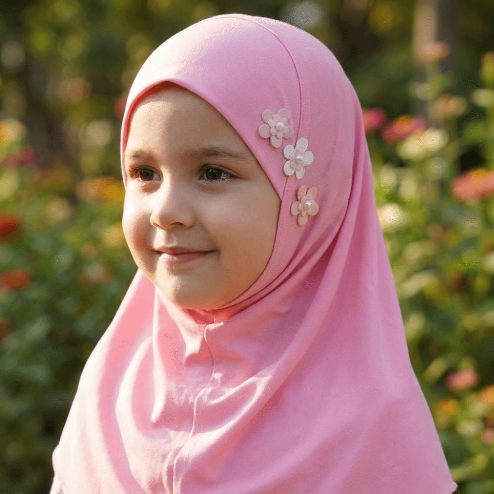 with Floral Ornament Crystal Linen Headscarf Soft Head Cover Beautiful Head Wrap Turban Children
