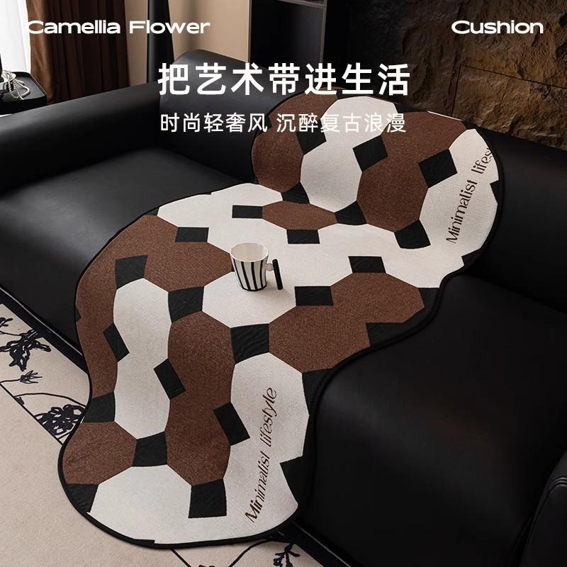 Winter Retro Warm Fleece Sofa Cover Non-Slip Couch Slipcover Protector Universal Irregularity Color Block Sofa Cushion
