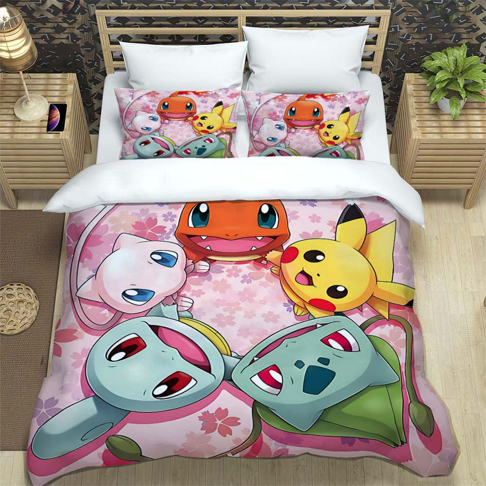 2026 New Arrival: 3-Piece Pokémon Pikachu Print Bedding Set (Includes Personalized Name Service) — Single/Double Pillowcases