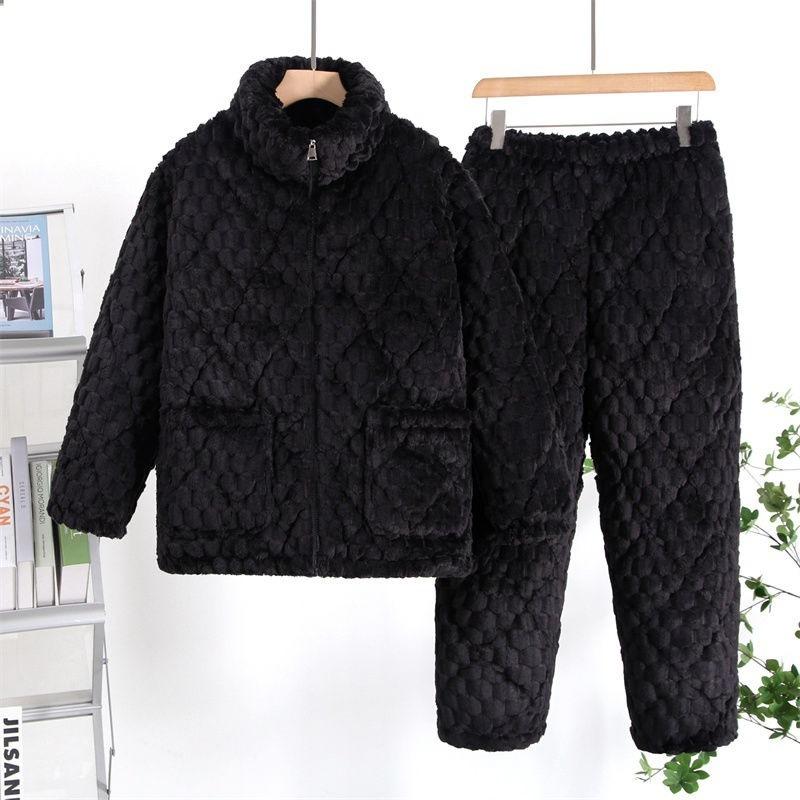 Thickened pajamas women's winter three-layer coral fleece padded cotton can be worn outside, plus sweet loungewear set