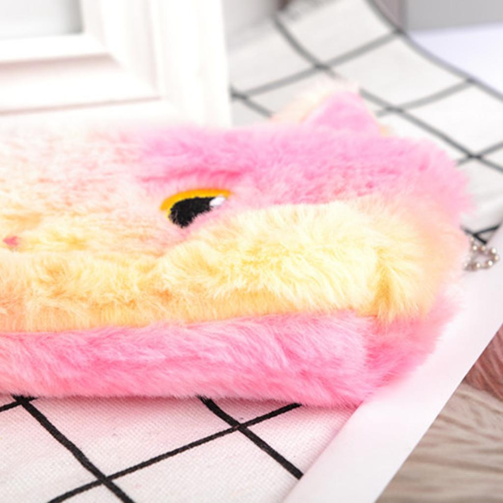 Plush Pencil Case Pouch Cute Cat Laser Color High Capacity Kids Students Office Supplies Round Eye