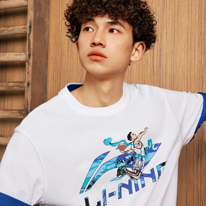 Li Ning Drop Shoulder Sleeve T Shirt Men's Standard White AHSU673-4