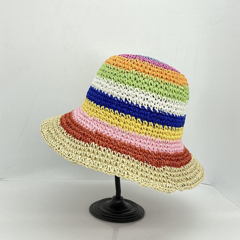 Straw hat women's foldable fisherman's hat, sunshade to show the face, small face cover basin hat ins tide and age reduction, large brim