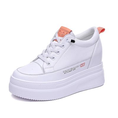 8.5cm Platform Wedge Sneakers Height Increased Shoes Genuine Leather for Women Spring Autumn Shoes White