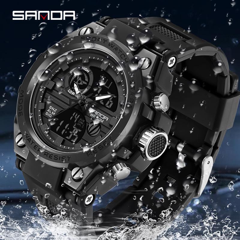 Sanda Teen's Waterproof Dual Display Sports Watch with Luminous Alarm