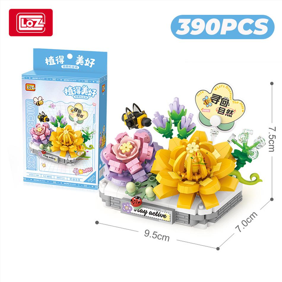 Non-Toxic Loz 3D Bouquet Succulent Plant Cactus Building Block Flower Toy Home Decoration Plant Bricks Rose Assembly Brick Toys Children