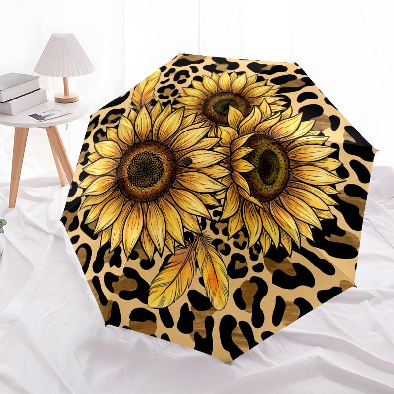 1pc Sunflower, Leopard Print, Nature Umbrella with Plastic Handle,Compact & Stylish,Suitable for All Seasons YS331044