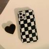 ins black and white grid love bracket 17 for iphone15pro max apple 16 mobile phone case 13 bright 14 soft