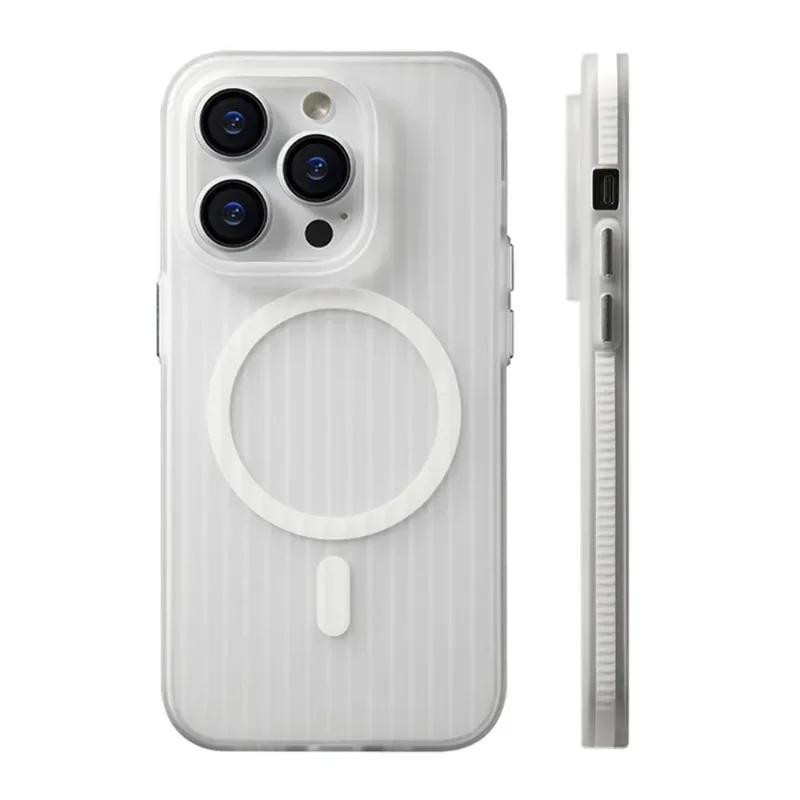 

Corrugated Pattern For Magsafe Magnetic Wireless Charge Case For iPhone 16 15 14 12 13 Pro Max Plus Non-slip Hard PC Matte Cover For iPhone 14 Pro