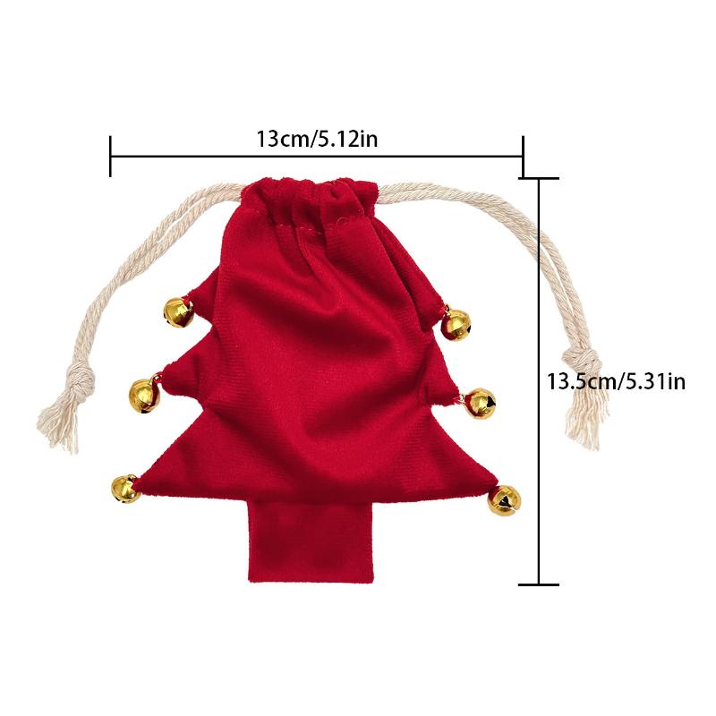Christmas Tree Shaped Polyester Drawstring Gift Bags With Colorful Pom Poms Bell Decor For Xmas Tree Hanging Party Gifts Storage