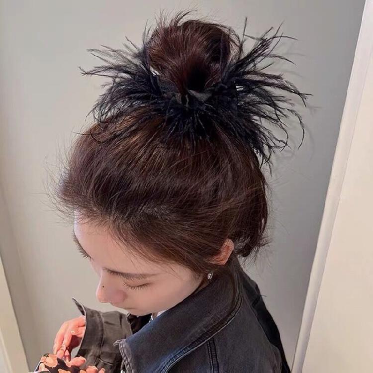 Ostrich Feather Hair Scrunchie Feather Hair Tie Hair Rope Headpieces for Women