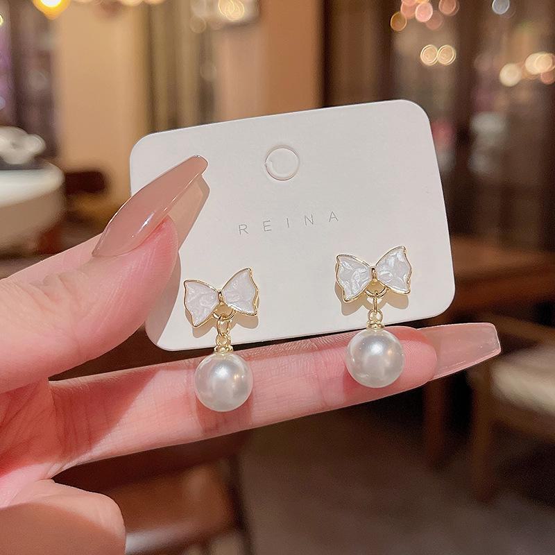 925 Silver Bow Earrings with Pearl - Trendy, Elegant, All-Match Design