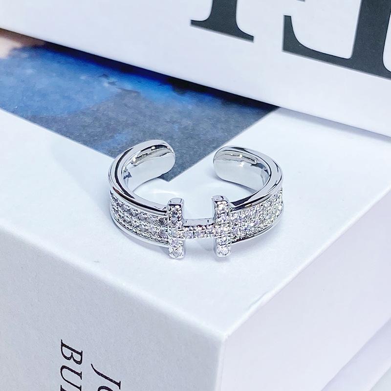 Sweet Light Luxury Zircon Super Flash Exquisite Open Ring Niche High-End Sense Stacking Wearing Colored Treasure Ring Women'S Model