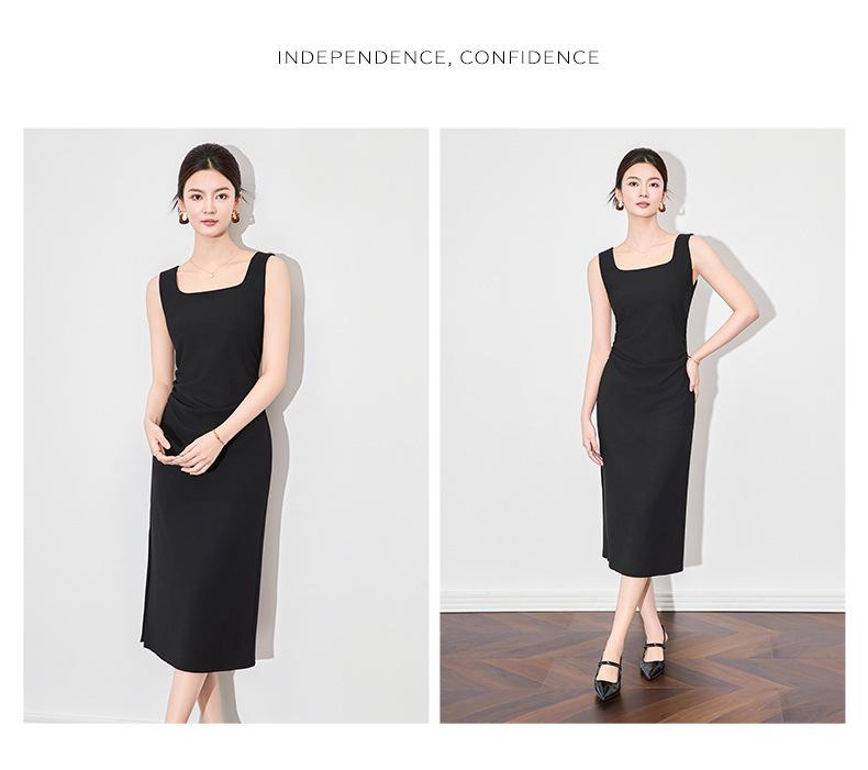 Shenzhen Nanyou Elegant French Square Neck Suspender Dress - Women's Summer Long Skirt