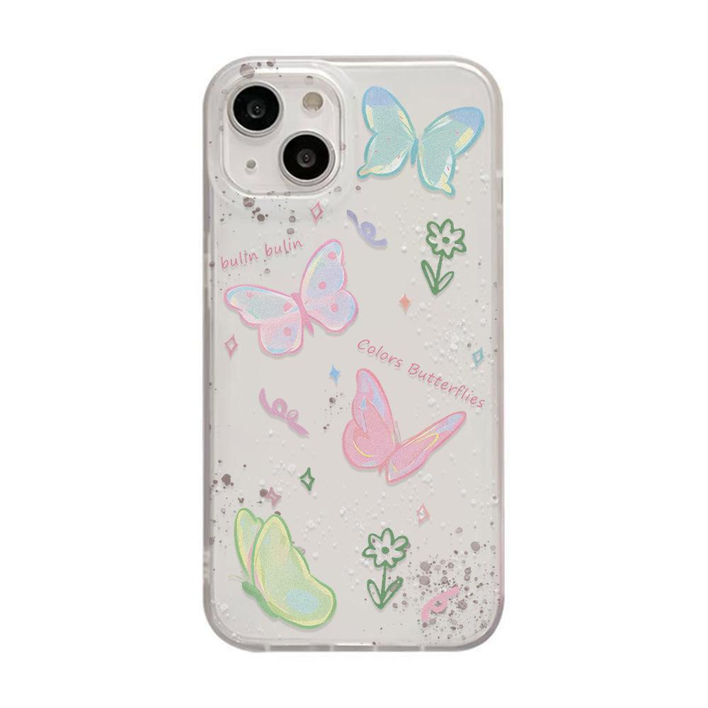 Small fresh powder butterfly is suitable for iPhone17ProMax Apple 16 matte mobile phone case 15/14 simple x delivery.
