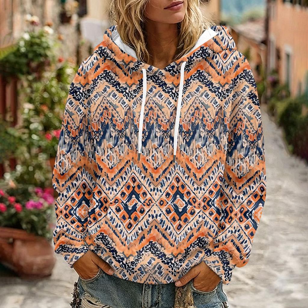 Women's Floral Print Casual Hoodie with Pocket and Long Sleeve Top