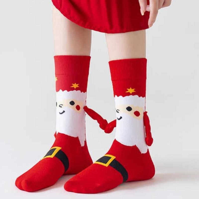 2026 New Women Winter Christmas Hand in Hand Socks Mid Tube Pure Cotton Magnetic 3D Creative Personalized Couple Socks