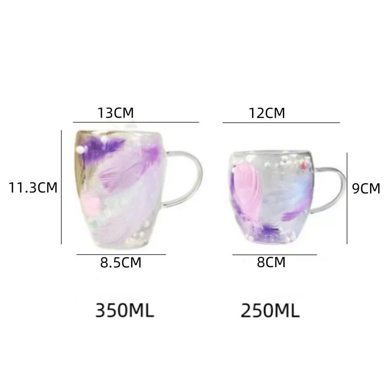 250/350ML Glass Cup Feather Design Double-layer Coffee Cup Clear Heat-resistant Glass Mug Household Office Exquisite Gifts Cups