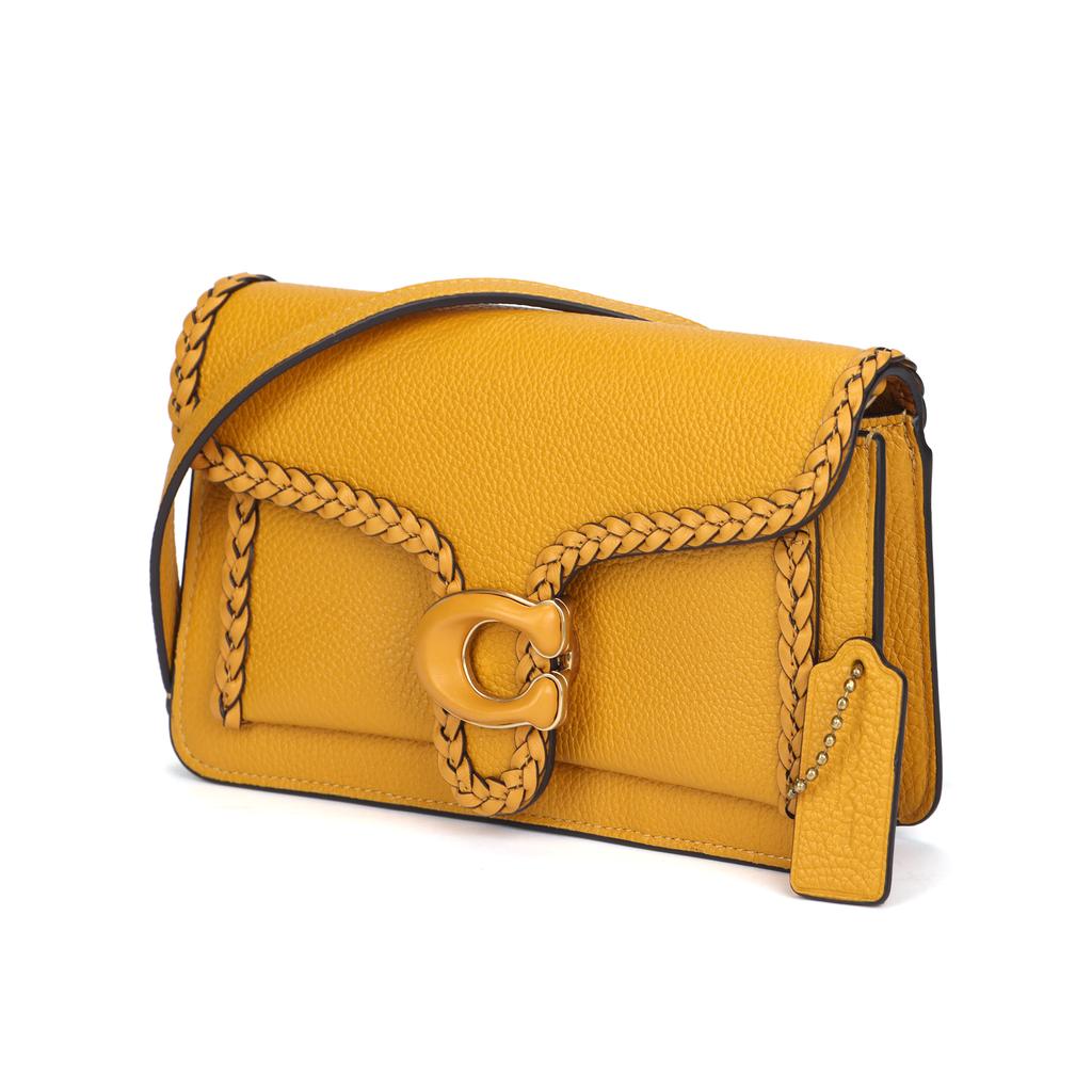 Coach Tabby 20 Solid Color Letter Logo Woven Edge Snap Flap Leather And Calfskin Messenger Bag Shoulder Clutch Small Women Bags Orange CJ863-B4UA