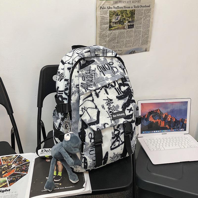 Schoolbag trendy brand backpack men ins trendy cool large capacity graffiti backpack men casual college student schoolbag male junior high school 