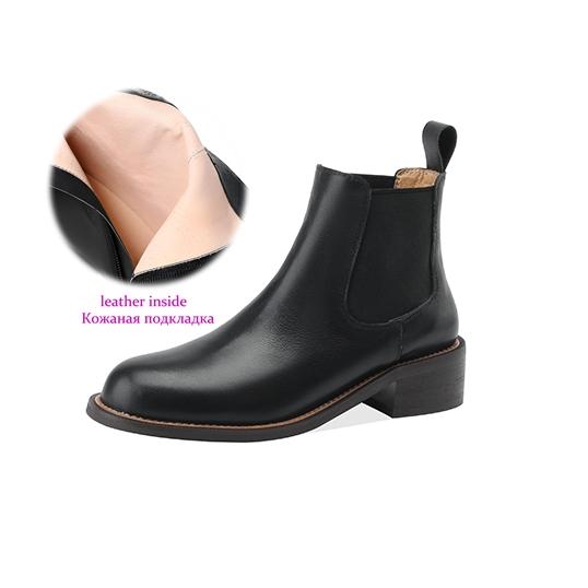 Krazing Pot Cow Skin Autumn Winter Shoes Concise Thick Heels Size 43 Size 42 Chelsea Boots Round Toe Slip on Retro Ankle Boots