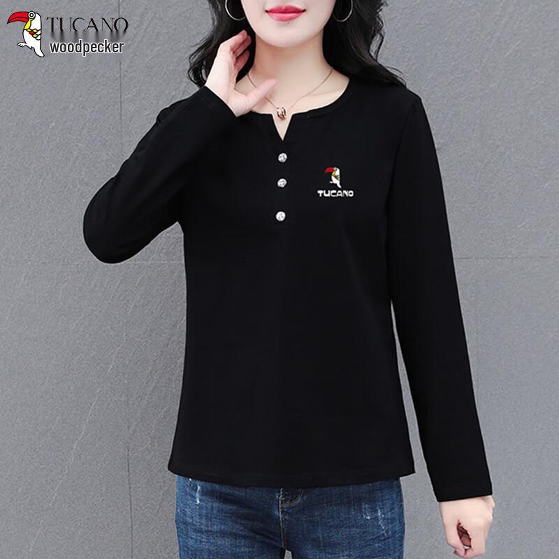 

Woodpecker Women s Pure Cotton Long Sleeve V-Neck T-Shirt 4XL