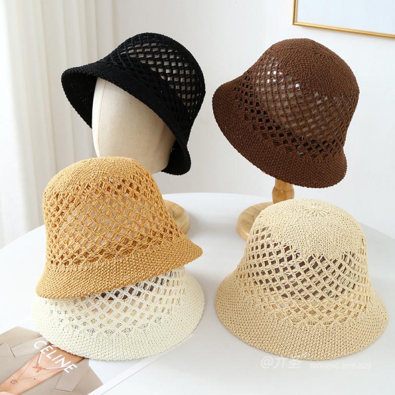 Nowy styl słomkowy kapelusz na wyjścia, lekki i przewiewny kapelusz typu bucket hat, elegancki kapelusz bucket hat damski letni