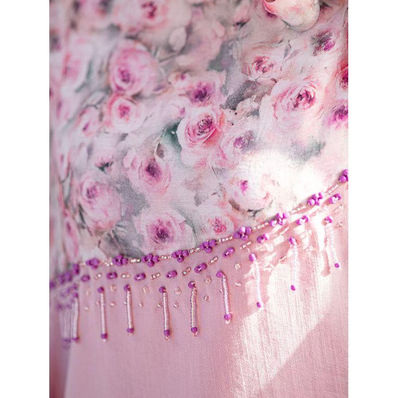 Middle East Dubai Fashion Floral-Print Beaded Robe Batwing Sleeve Dress Printed Bat Sleeve Dress