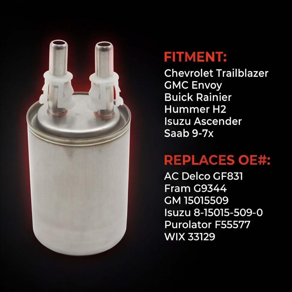 Fuel Filter F55577 | Compatible with Chevrolet Trailblazer Trailblazer EXT SSR GMC Envoy Buick Rainier Hummer H2 Isuzu Ascender Replaces GF831