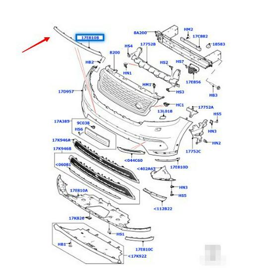 Front Bumper Long Trim Strip for 2017 Land Rover Range Rover Velar (LR093507)