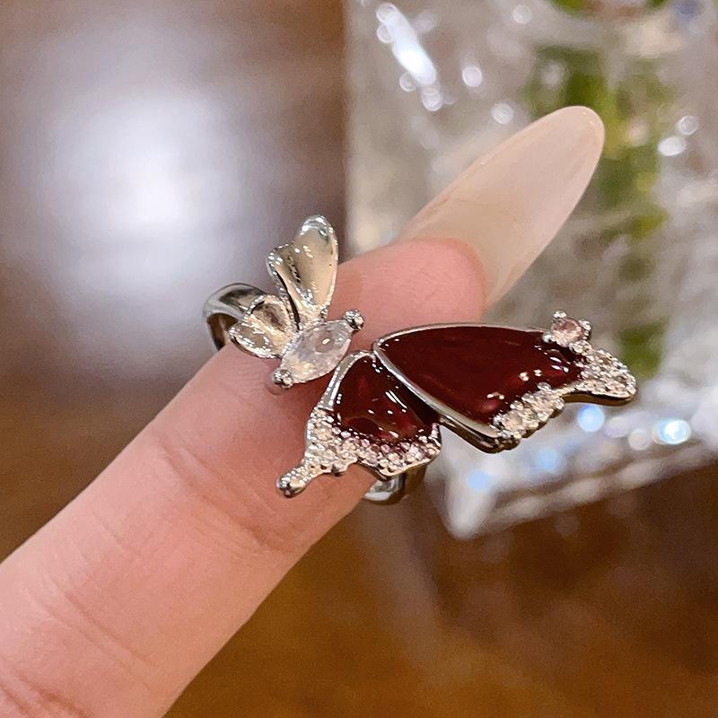 Butterfly Language Dripping Oil Butterfly Opening Ring Female Niche Design Ring Cold Wind Advanced Feeling Index Finger Ring Female Adjustable opening