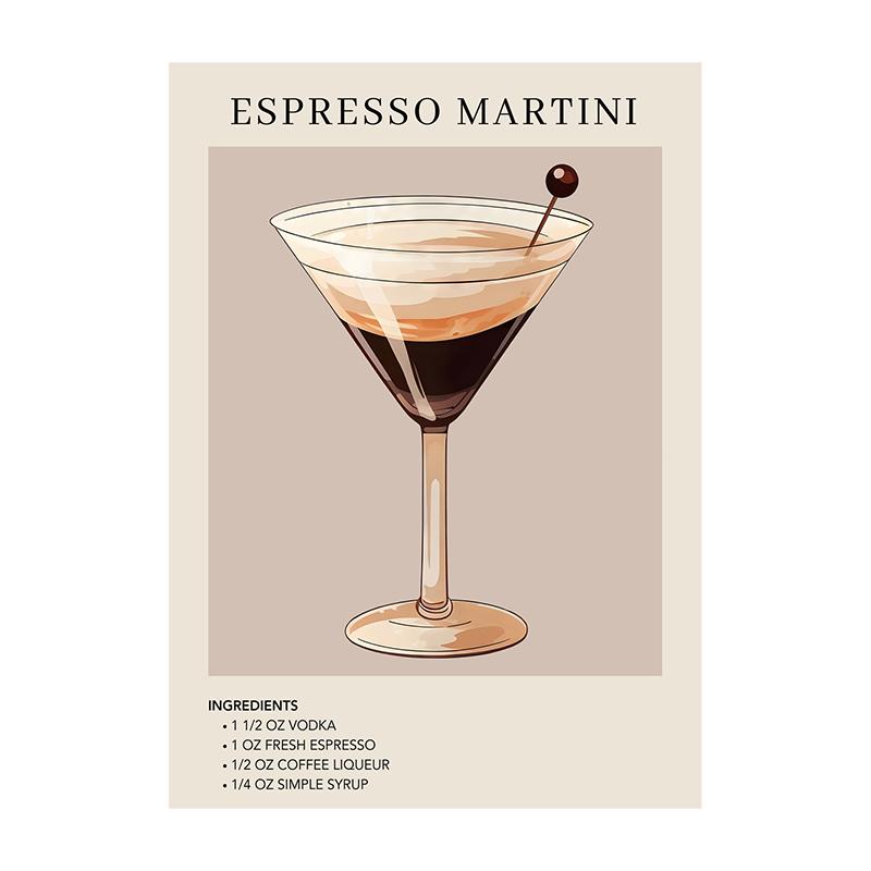 Cocktail Art Decor Poster Watercolor Retro Drink Print Minimalist Elegant Sophisticated Wall Art Picture for Home Decoration