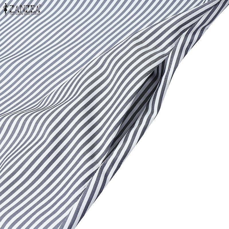 ZANZEA Women Casual Turn Down Collar Summer Short Sleeve Stripe Shirt Dress