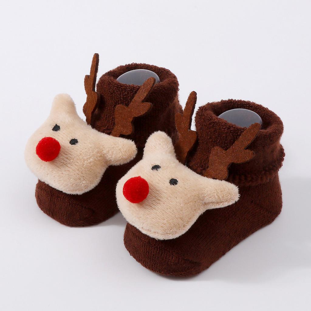 Baby Christmas Socks Santa Claus Snowman Reindeer Plush Knit Socks Non-Slip Crib Shoes for Infant Boys Girls First Xmas Outfits Toddler Gift