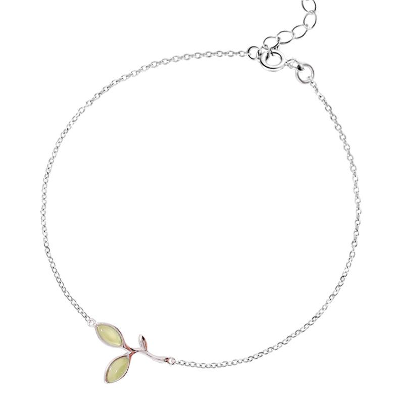 Small Fresh Leaf Bracelet Women'S Day Simple Opal Young Leaves Personalized Jewelry Mori Student Girlfriend Gift