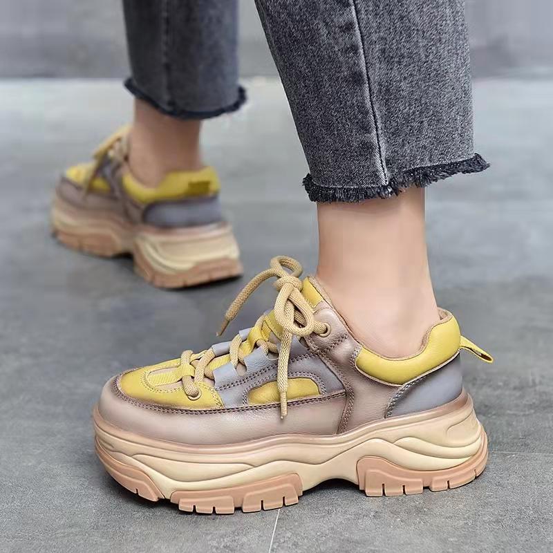 Spring Selling Thick Sole Mixed Colors Casual Shoes Women Comfort Retro Non -Slip Outdoor Harajuku Style Female Sneakers