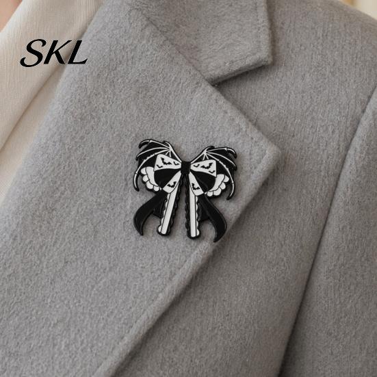 Thickened Metal Brooch Pin, Enamel Skull Bow Design Brooch, Halloween Style Snap-On Bright Color Pin Badge for Backpacks Collars Hats Holiday