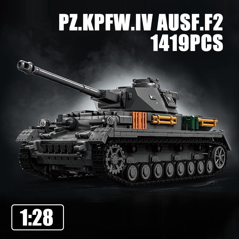 1419PCS 1:28 Panzer IV Tank Bricks Model Military Armored Vehicle Small Particle Building Blocks Toys Collection Ornament Gifts