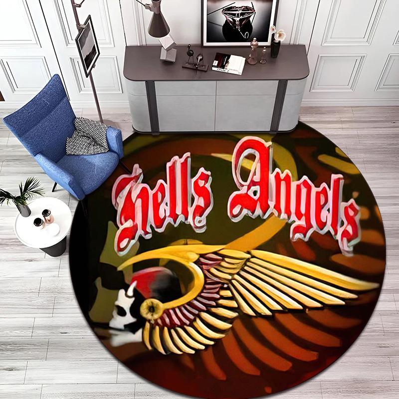 Gang violence Motorcycle enthusiasts Hells Angels Motorcycle Club circular carpet is soft, home, bedroom, door mat decoration, and non slip carpet E5