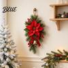 Wall Mounted Poinsettia Decor Artificial Christmas Swag Faux Norfolk Pine Hanging Teardrop Swag with Red Berries Decorative Fireplace Garland